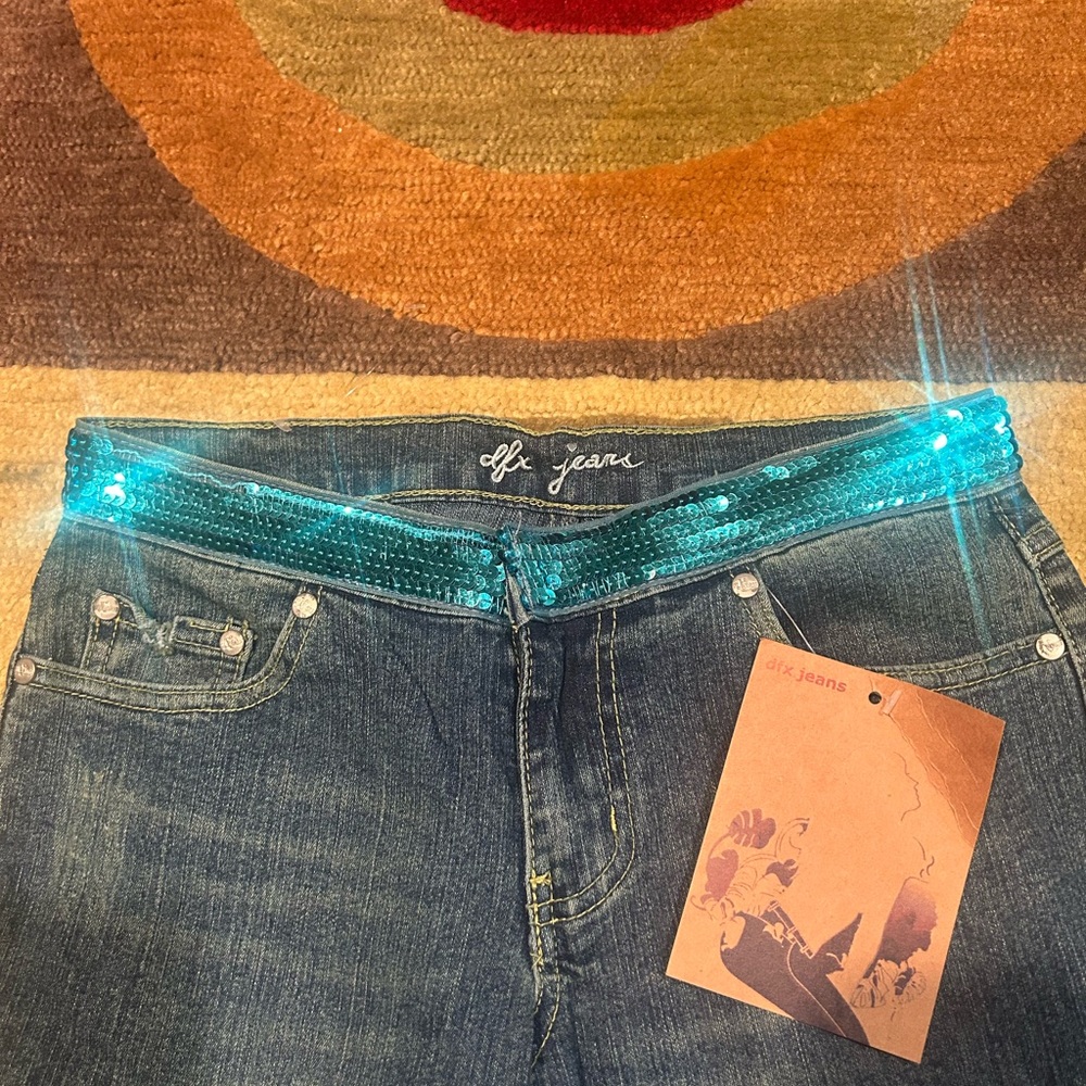 NWT dfx Jeans Low Rise Bootcut Sequin Y2K Vintage Early 2000’s Junior’s Size 5 - Picture 2 of 7